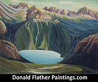 Original landscape painting titled Marvel Lake, Alberta and dated 1942 by renown Canadian Artist, Donald Flather